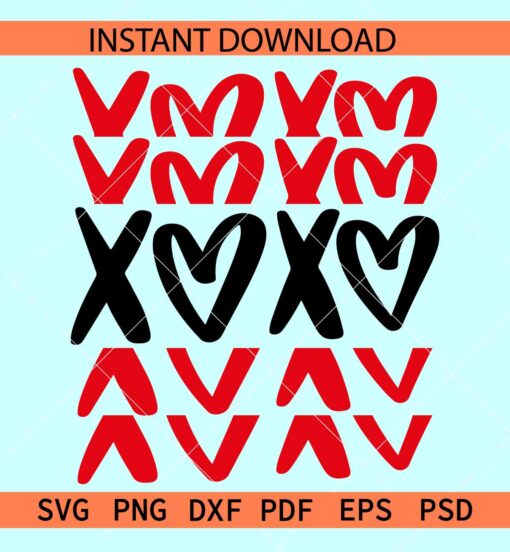 Xoxo heart Symbol stacked SVG, Red Valentine Xoxo Vector SVG