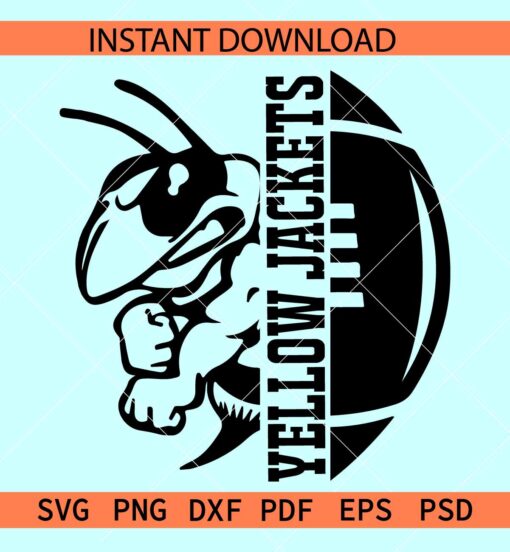 Yellow Jackets Football SVG, Hornets Football SVG, Half Football Ball Hornet Bee SVG