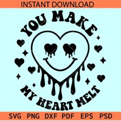 You Make My Heart Melt Smile svg, Valentine's Day Drippy Heart Face svg