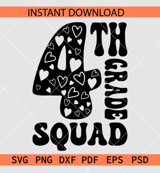 4th Grade Squad SVG, Team 4th Grade SVG, Floral Grade Four SVG