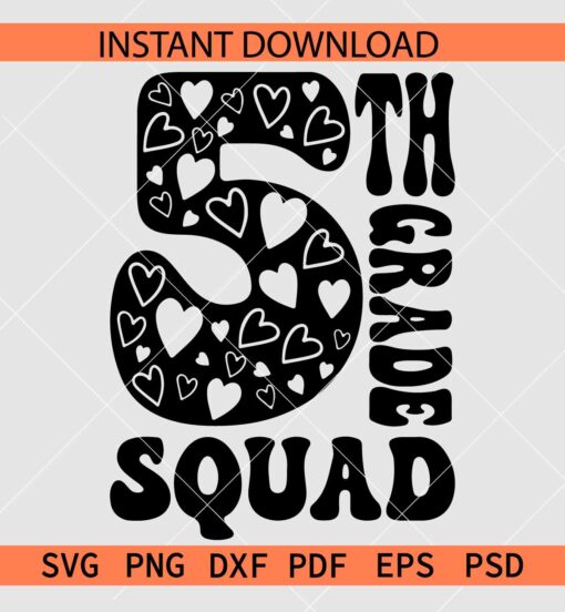 5th Grade Squad SVG, Team 5th Grade SVG, Grade Five Flowers SVG