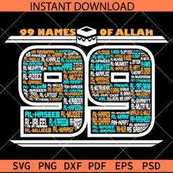 99 Names of Allah SVG, Islam God Names SVG, Idul Fitri SVG