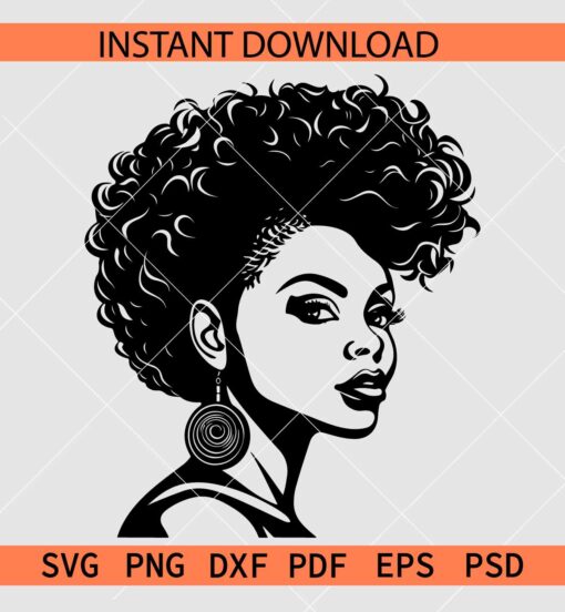 African American Woman earrings Vector SVG, African American Woman Stencil SVG