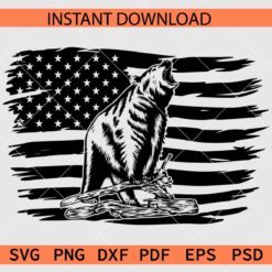 America Flag with Growling Bear Décor SVG