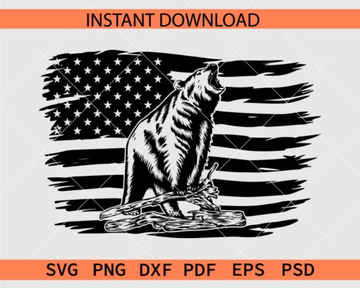 America Flag with Growling Bear Décor SVG