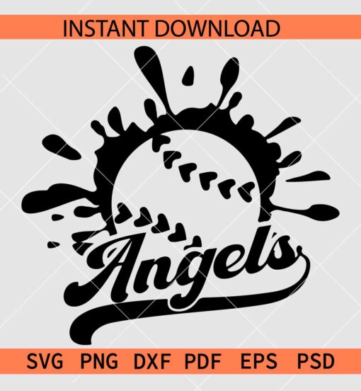 Angels Baseball Ball Splash SVG, Splash Baseball Ball SVG