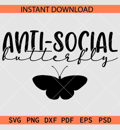 Anti social Butterfly SVG, Anti social Butterfly Vector SVG, Anti social Butterfly Stencil SVG