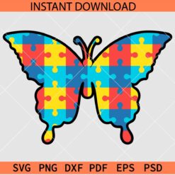 Autism Awareness Butterfly SVG, Butterfly Autism Puzzle Vector SVG