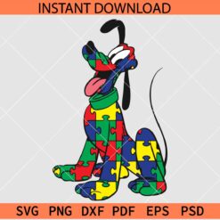 Autism Awareness Pluto SVG, Dog Pluto with Autism Awareness Puzzle SVG