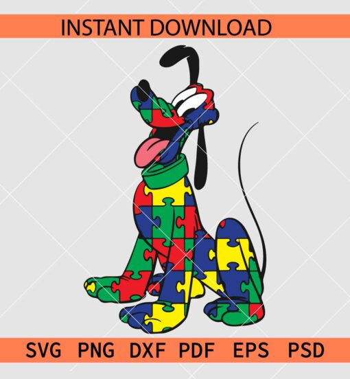 Autism Awareness Pluto SVG, Dog Pluto with Autism Awareness Puzzle SVG