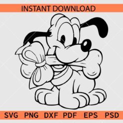 Baby Pluto Biting Bone Line Art SVG, Baby Pluto Biting Bone Coloring Page SVG