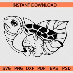 Baby Turtle Inside Flowers Stencil SVG, Baby Turtle Line art Clipart SVG