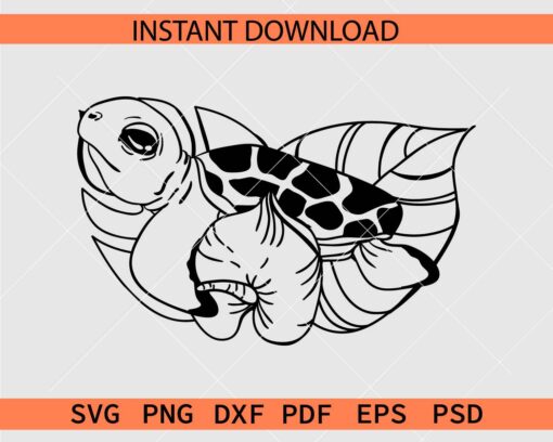 Baby Turtle Inside Flowers Stencil SVG, Baby Turtle Line art Clipart SVG