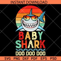 Baby shark Retro Circle SVG, Shark with Summer Sunglasses Vector SVG