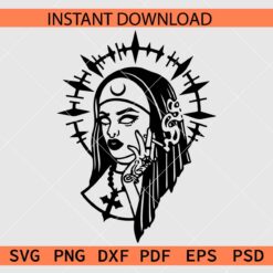 Bad Nun Smoking Stencil SVG, Bad Badass nun Smoking Décor SVG