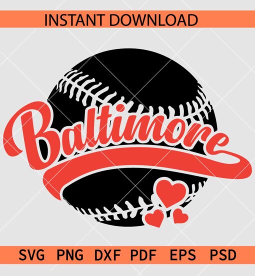 Baltimore Baseball Hearts SVG, Baltimore Baseball Ball Vector SVG