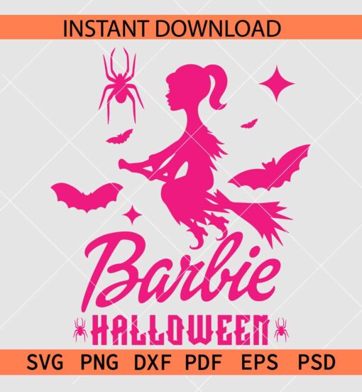 Barbie Halloween Ghost SVG, Halloween Barbie Ghost Riding Broom SVG