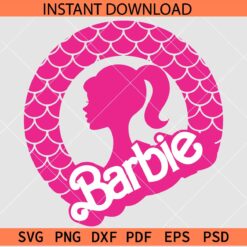 Barbie Mermaid  Prints Wreath SVG, Barbie Head Ponytail Mermaid Checkerboard Print SVG