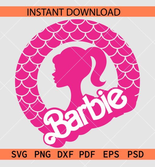 Barbie Mermaid  Prints Wreath SVG, Barbie Head Ponytail Mermaid Checkerboard Print SVG
