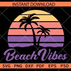 Beach Vibes Sunset SVG, Retro Circle and Palm Tree Beach Vibes SVG
