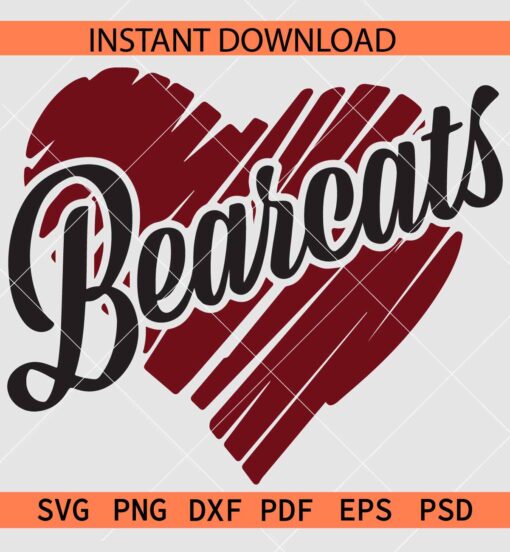 Bearcats sports Scribble Heart Symbol SVG, Bearcats sports Distressed Heart Symbol Vector SVG