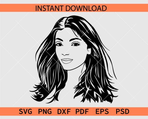 Beautiful Woman long hair SVG, Beautiful Woman Face Vector SVG