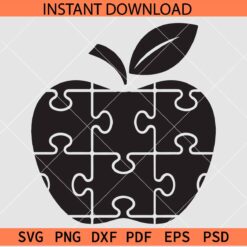Black Autism Puzzle Inside Apple SVG, Autism Awareness Apple SVG