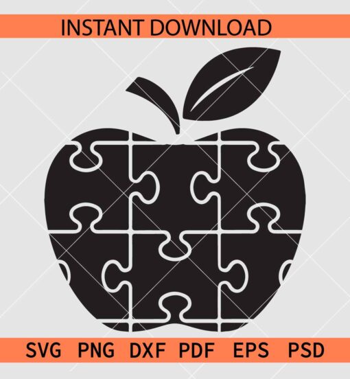 Black Autism Puzzle Inside Apple SVG, Autism Awareness Apple SVG