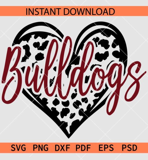 Bulldogs inside Leopard Prints Heart SVG, Cheetah Prints Love Symbol Bulldogs SVG