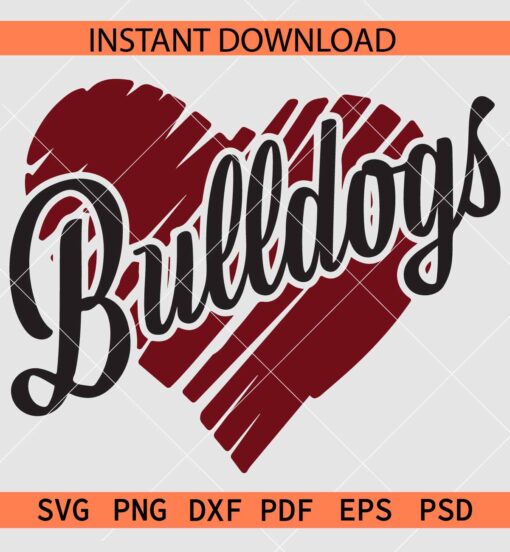 Bulldogs inside Scribble Heart SVG, Bulldogs Love Symbol SVG, The Bulldogs SVG