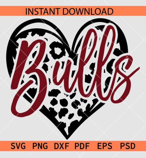 Bulls inside Leopard Prints Heart SVG, Cheetah Prints Love Symbol Bulls SVG