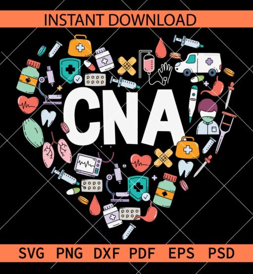 CNA heart with medical objects SVG, Medical Objects Love Symbol CNA SVG