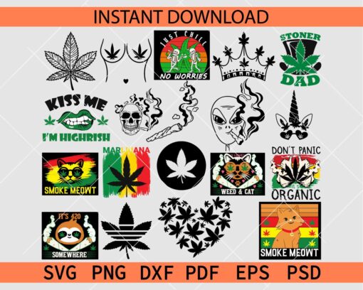 Cannabis Bundle SVG, Weed Leaf Décor Bundle SVG, Stoner Dad Hat SVG