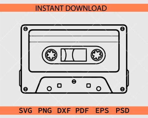 Cassette Tape Line Art SVG, Transparent Cassette Tape SVG