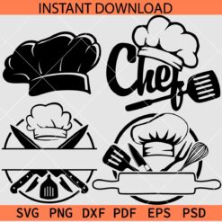 Chef Logo Bundle, Utensils Name Frame Bundle SVG, Cutlery Monogram Bundle SVG