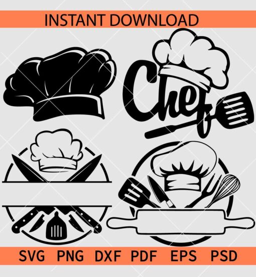 Chef Logo Bundle, Utensils Name Frame Bundle SVG, Cutlery Monogram Bundle SVG