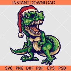Christmas Dino SVG, Christmas T- Rex SVG, Dinosaur with Santa Hat SVG 