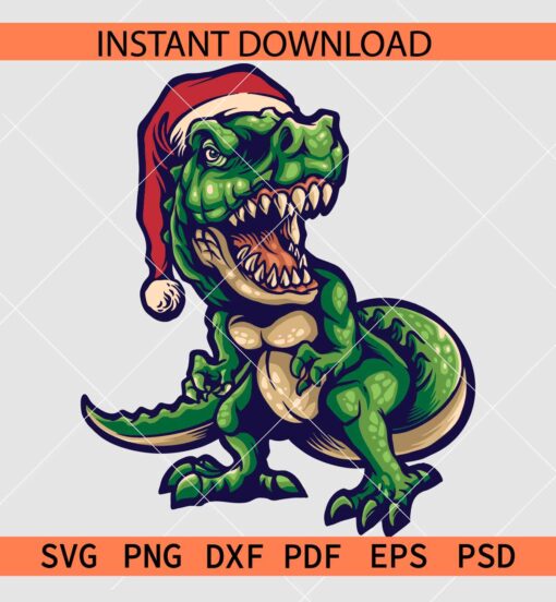 Christmas Dino SVG, Christmas T- Rex SVG, Dinosaur with Santa Hat SVG 