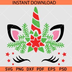 Christmas Unicorn Eyelashes SVG, Christmas Stars Unicorn SVG