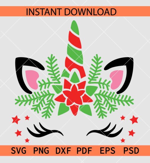 Christmas Unicorn Eyelashes SVG, Christmas Stars Unicorn SVG