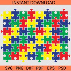 Colored Autism Puzzle Checkerboard SVG, Autism Awareness Puzzle SVG