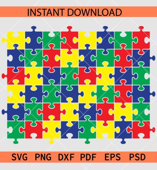 Colored Autism Puzzle Checkerboard SVG, Autism Awareness Puzzle SVG