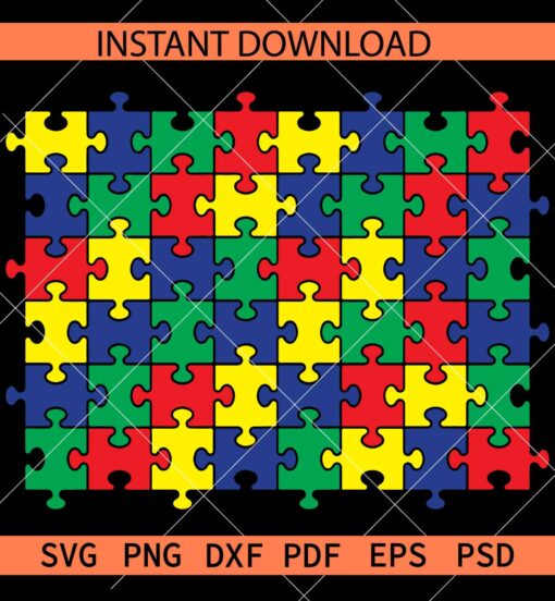 Colored Autism Puzzle Checkerboard SVG, Autism Awareness Puzzle SVG