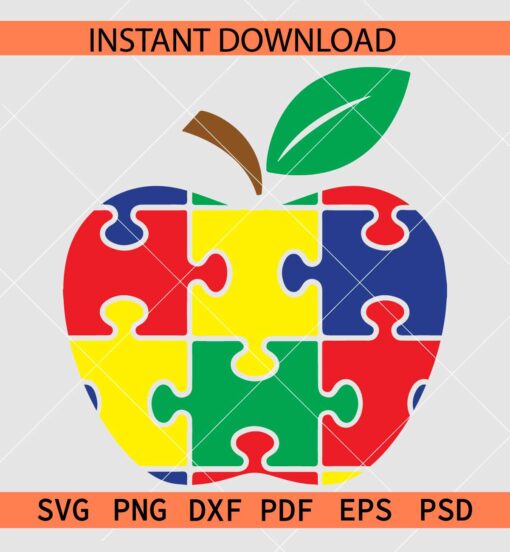 Colored Autism Puzzle Inside Apple SVG, Autism Awareness Apple SVG