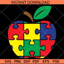 Colored Autism Puzzle Inside Apple SVG, Autism Awareness Apple SVG