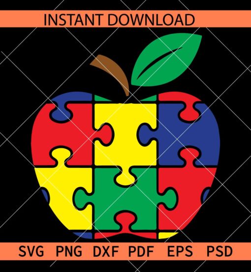 Colored Autism Puzzle Inside Apple SVG, Autism Awareness Apple SVG