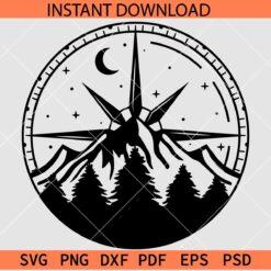 Compass with mountain SVG, Night Scene Mountain Compass SVG
