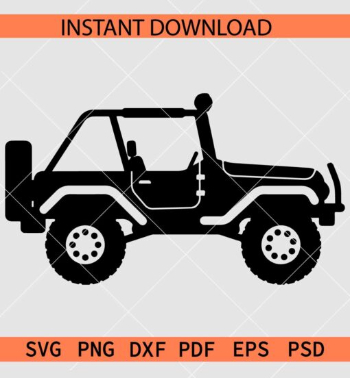 Convertible Jeep Icon SVG, Jeep Vector SVG, Jeep with Rear Wheel Silhouette SVG