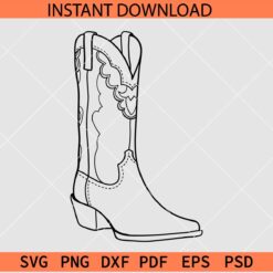 Cowboy Boot Line Art SVG, Cowboy Boot Sketch SVG, Cowgirl Boot Drawing SVG