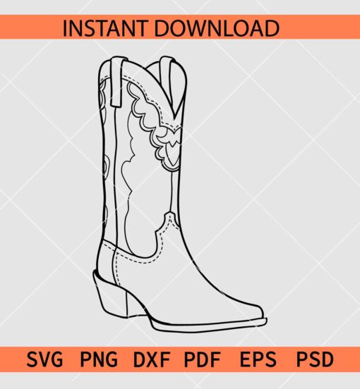 Cowboy Boot Line Art SVG, Cowboy Boot Sketch SVG, Cowgirl Boot Drawing SVG